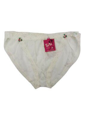 VTG Tutu Bikini Women 7 Panty White Pink Rosette Rose Lace Trim NEW Dye Transfer
